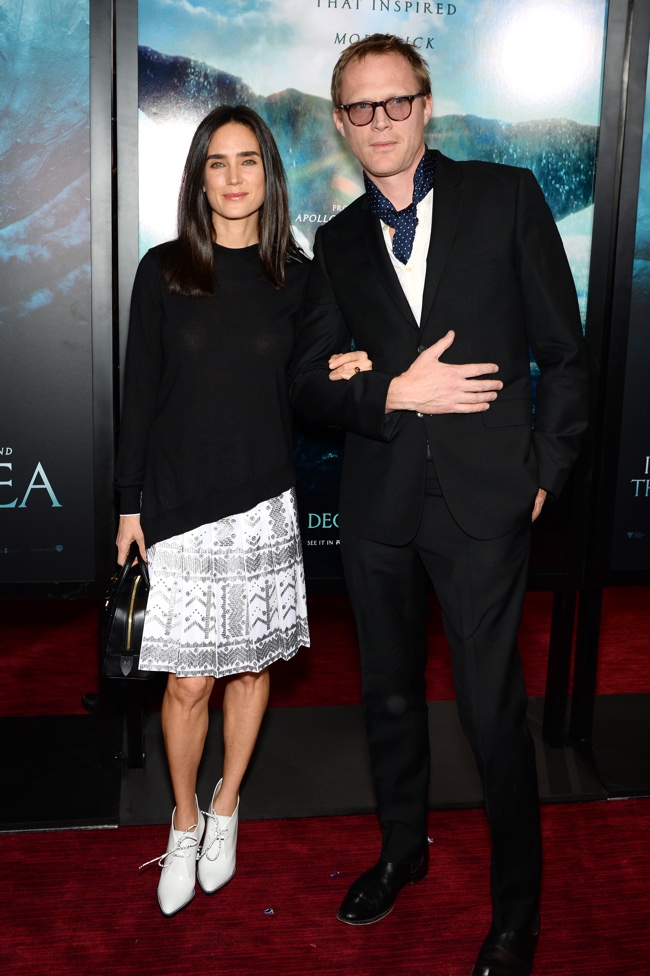 NEW YORK, NY - DECEMBER 07:  Jennifer Connelly and Paul Bettany attend "In The Heart Of The Sea" New York premiere at Frederick P. Rose Hall, Jazz at Lincoln Center on December 7, 2015 in New York City.  (Photo by Andrew Toth/FilmMagic)