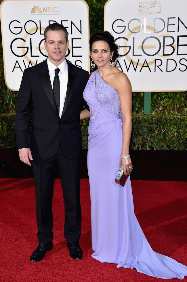 BEVERLY HILLS, CA - JANUARY 10: Actor Matt Damon and Luciana Damon attend the 73rd Annual Golden Globe Awards held at the Beverly Hilton Hotel on January 10, 2016 in Beverly Hills, California. (Photo by John Shearer/Getty Images)