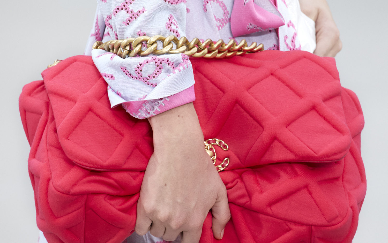 Chanel 19 Flap Bag Quilted Jersey Maxi Pink