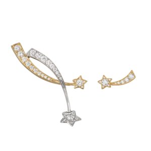Shooting star earrings in 18k white gold, yellow gold and diamonds